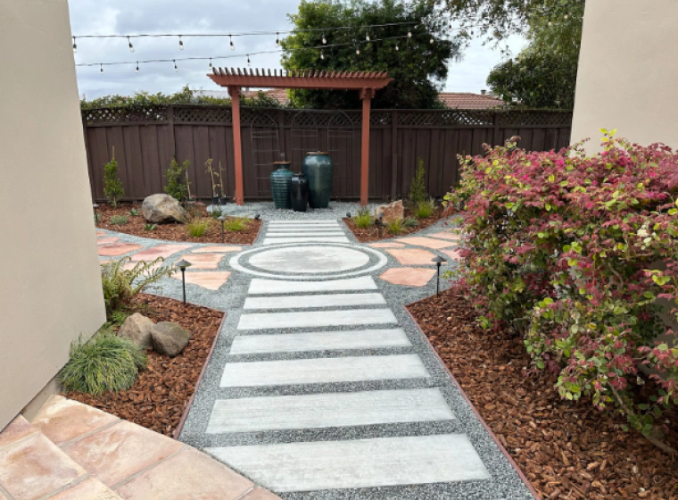 hardscaped walkway with pergola